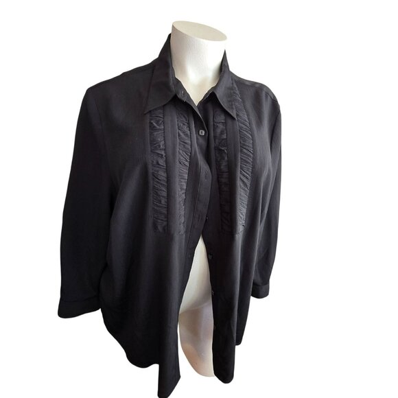 Maggie Barnes Womens Black Button-Up Blouse Pin Tuck Front Plus Size 30W JJ4041 - Picture 2 of 6